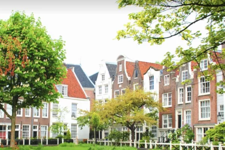 Verduurzaamde Amsterdamse stijl woningen in een groene omgeving